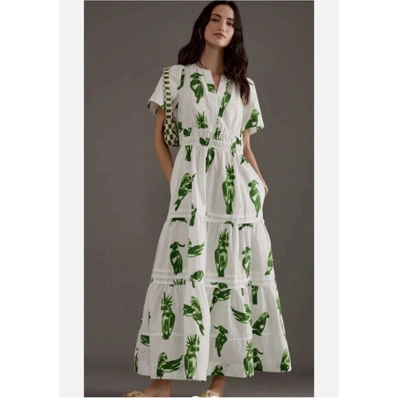 Anthropologie Dresses & Skirts - Anthropologie Womens Somerset Maxi Dress Small Bird Parrot Print Tiered Tropical